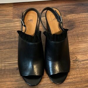 Black Leather Block Heel Sandal